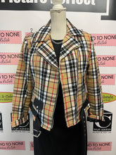 Cargar imagen en el visor de la galería, Patrick King Thompson Camel Plaid Biker Jacket (Size L - Fits Small)

