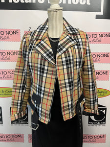 Patrick King Thompson Camel Plaid Biker Jacket (Size L - Fits Small)