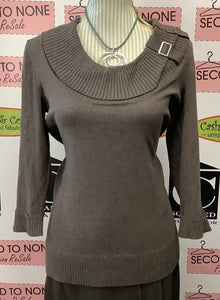 Belted Cowl Neck Knit Top (Size L)