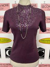 Load image into Gallery viewer, Plum Sequin Short Sleeve Mock Neck (Size M)

