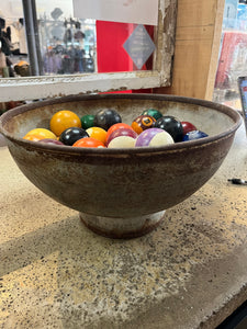 Vintage Billiard Balls in Steel Bowl