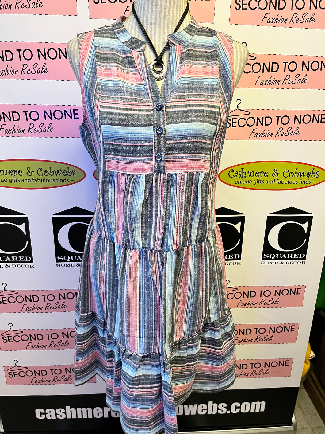 Cotton-Blend Striped Chambray Sleeveless Dress