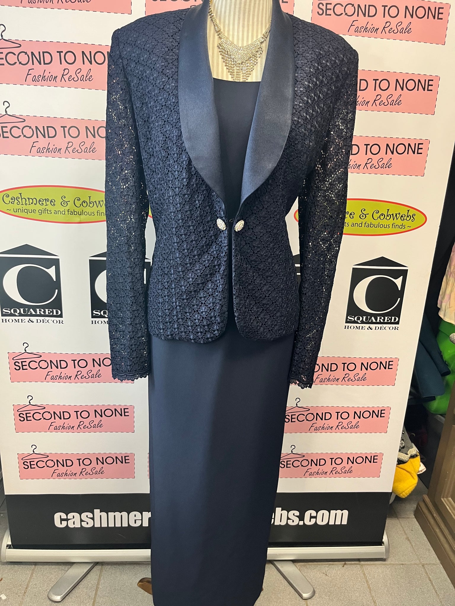 Vintage Navy 2-Piece Formal Long Dress (Size 14)  Cashmere & Cobwebs