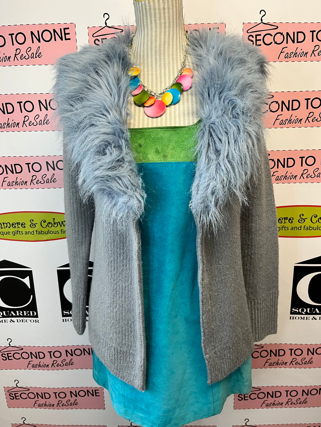 Light-Blue Faux Fur Sweater Jacket (Size XS)