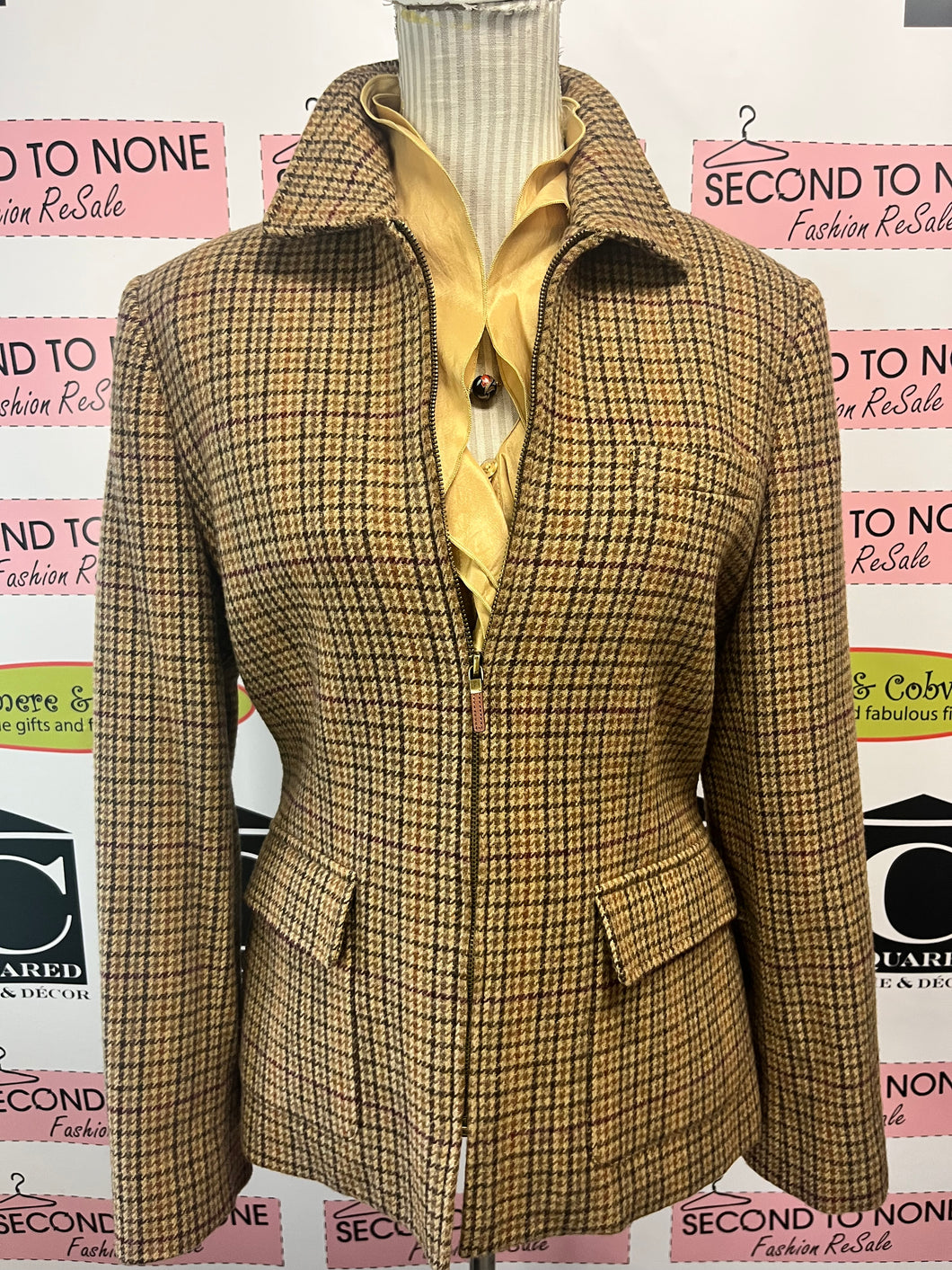 Ralph Lauren Wool Brown Houndstooth Riding Jacket (Size M)