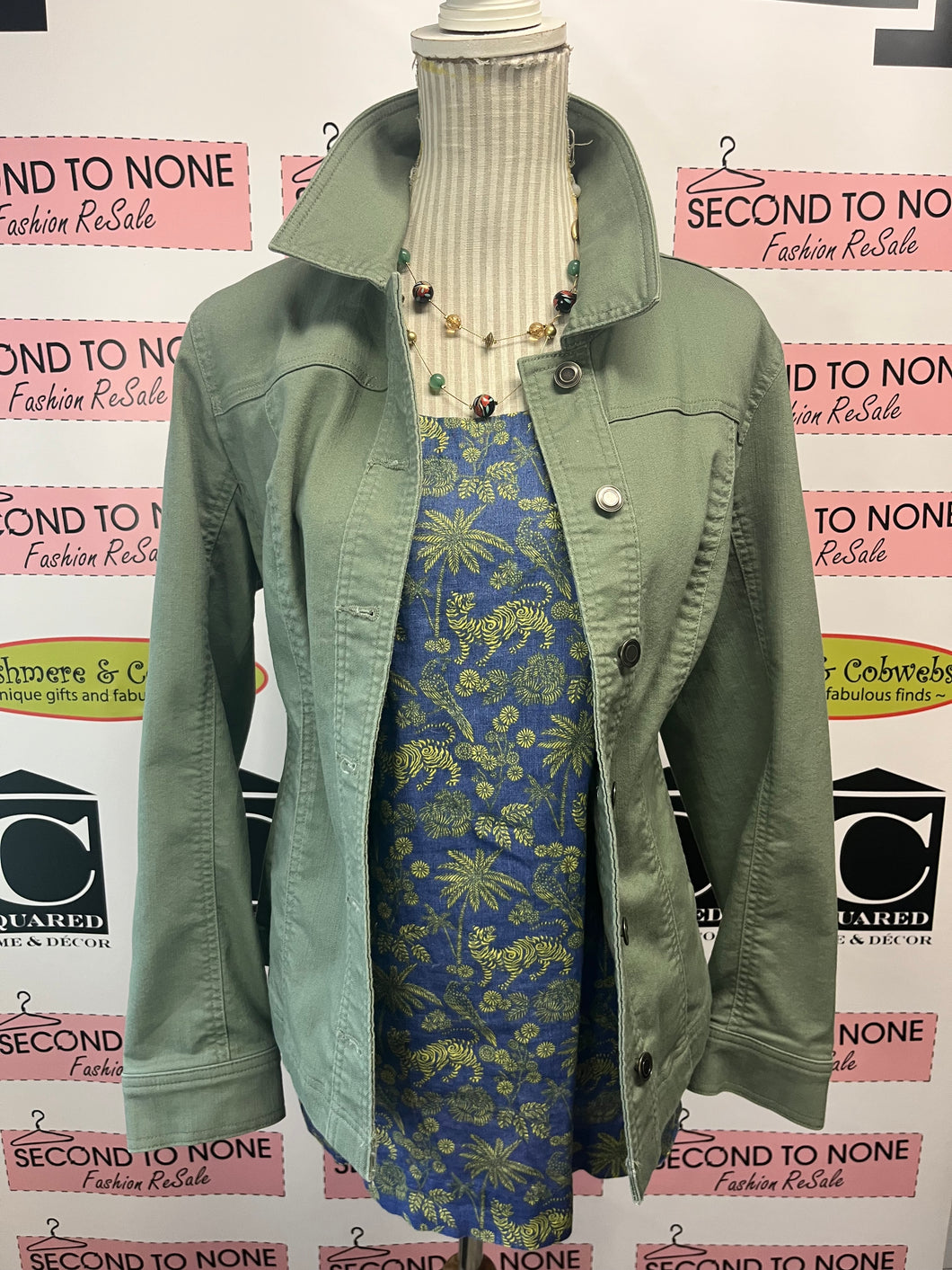 Sage Green Denim Jacket (Size L)