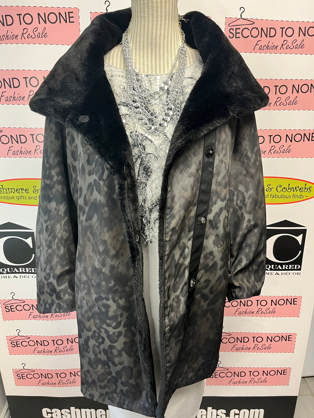 Novelti Dark Animal Print Dress Coat (Size L)