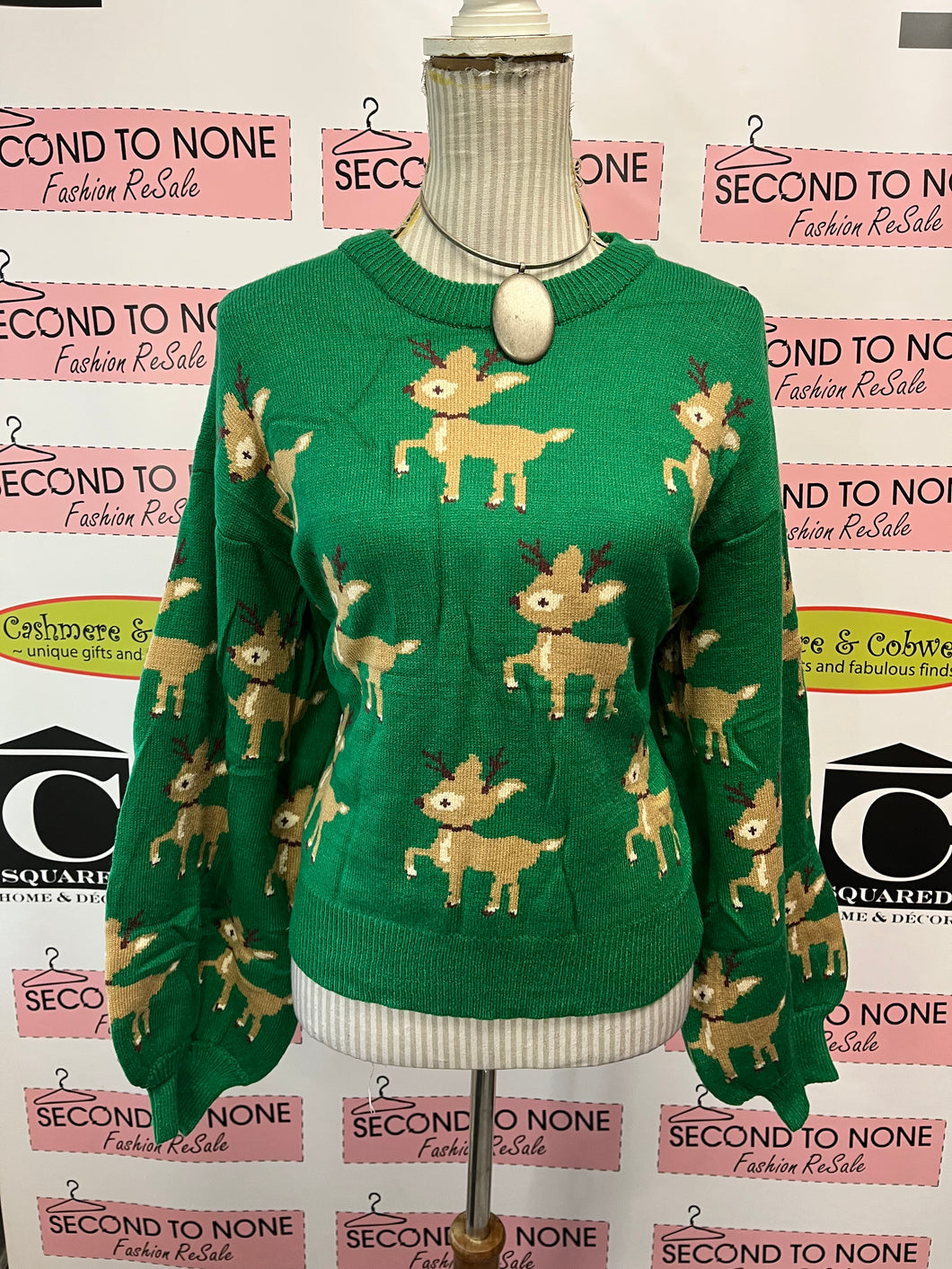 Green Reindeer Christmas Sweater