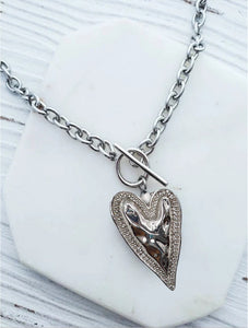 Shorter Silver-Metal Heart Necklace