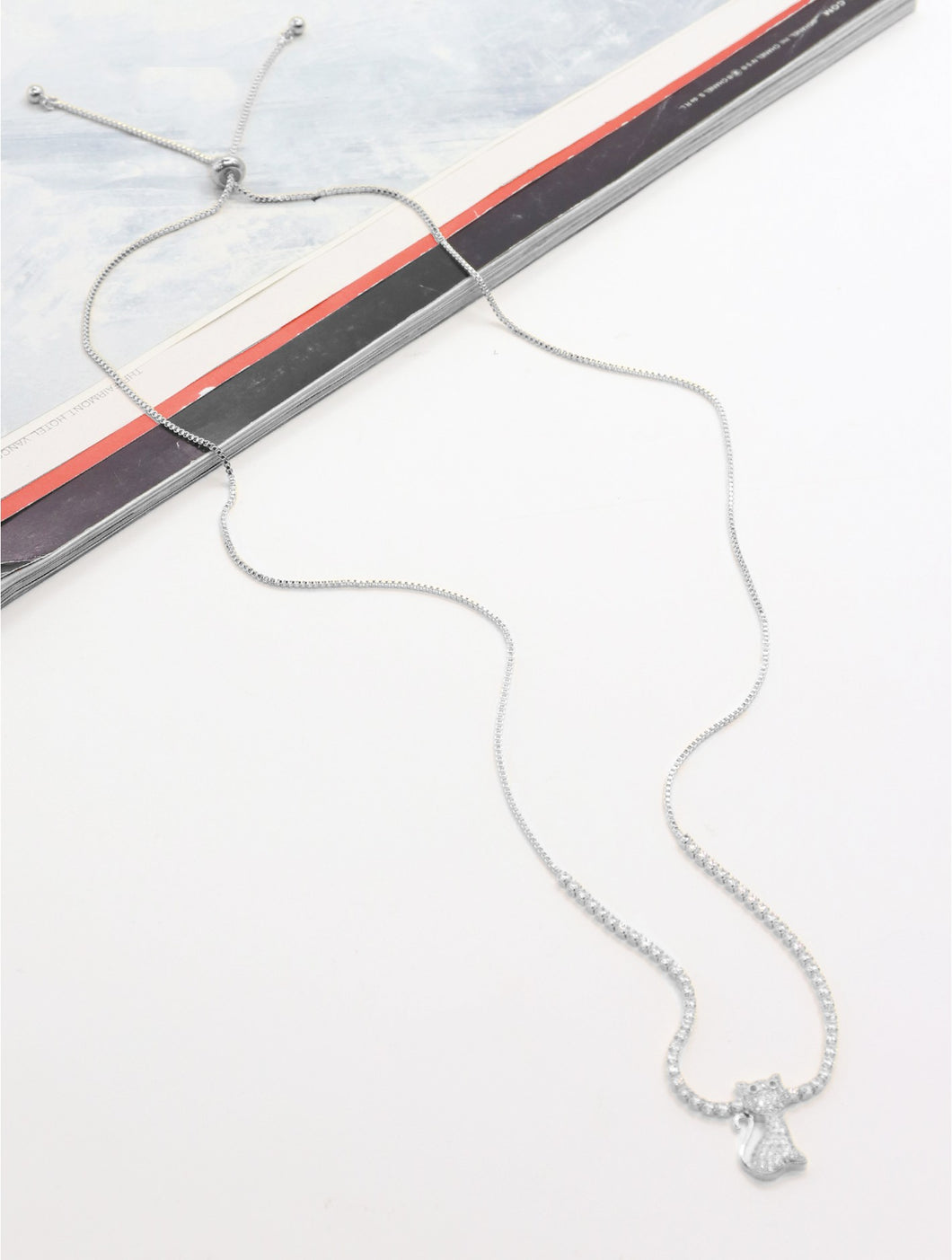 Rhinestone Necklace with Cat Pendant