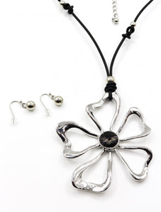 Hollow Flower Necklace + Earrings