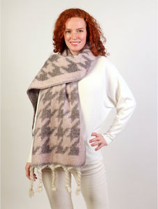 Reversible Pink & Grey Houndstooth Scarf (Only 1 Left!)