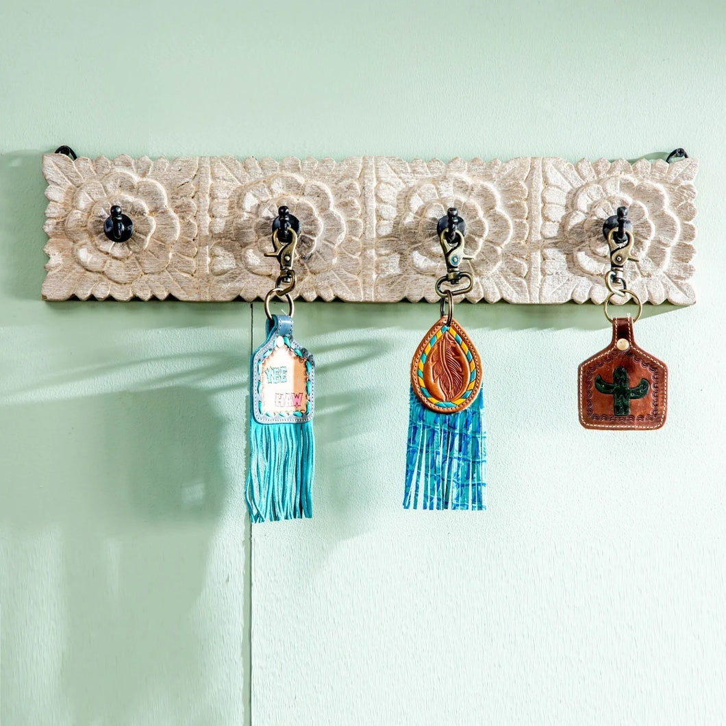 Carved Wooden 4 Hooks