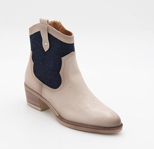 Denim & Faux Leather Ankle Cowboy Boot