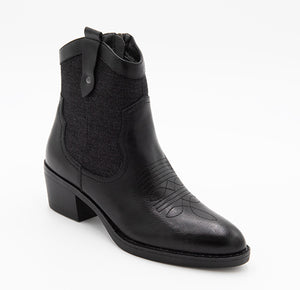 Black Faux Leather Ankle Cowboy Boot