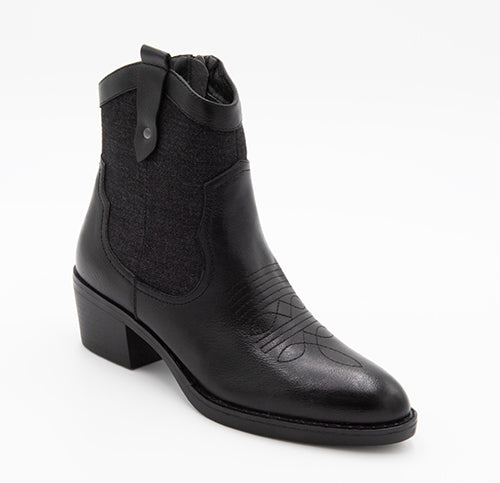 Black Faux Leather Ankle Cowboy Boot