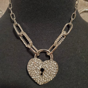 Rhinestone Heart Lock Necklace (2 Colours)