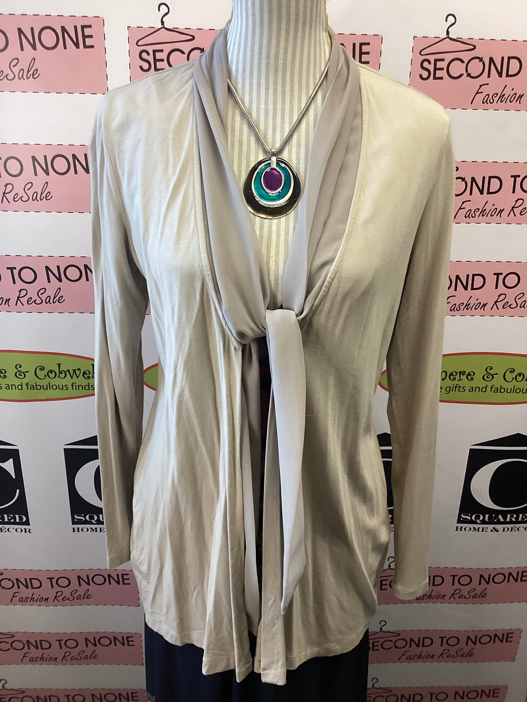 Beige-Colored Tie-Front Waterfall Cardigan (Size S)