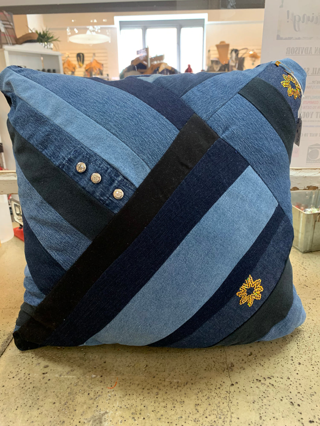 Hand Quilted Denim Pillow