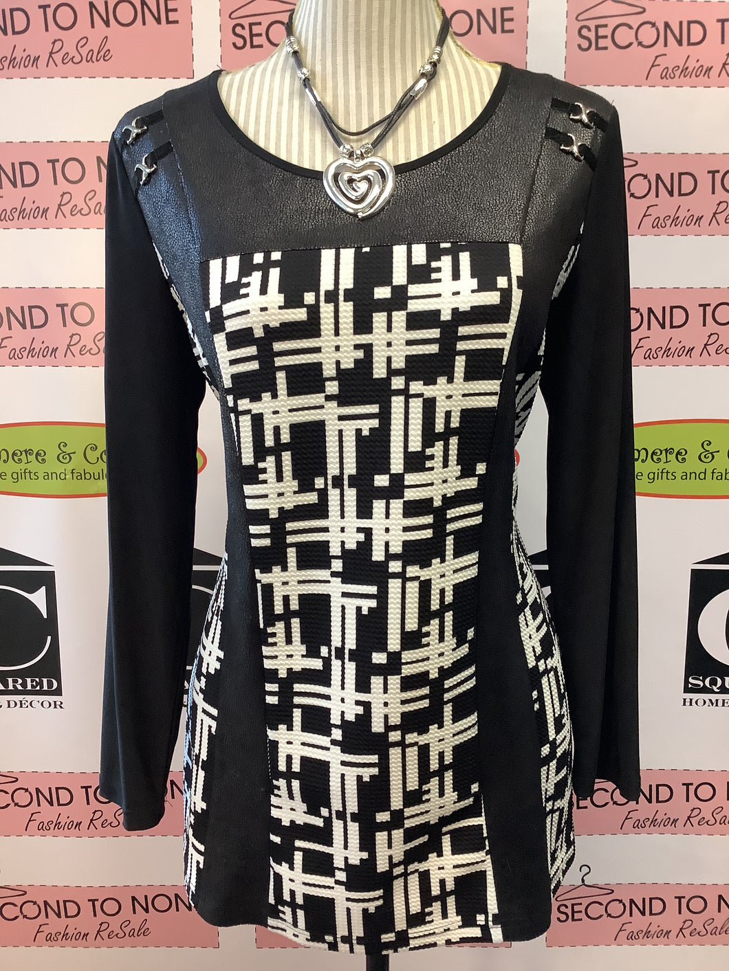 Black & White Faux Leather Top (Size S)