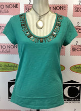 Load image into Gallery viewer, Bronze Studded Teal Top (Size S)
