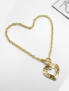 Gold Hammered Metal Heart Necklace (Only 1 Left!)