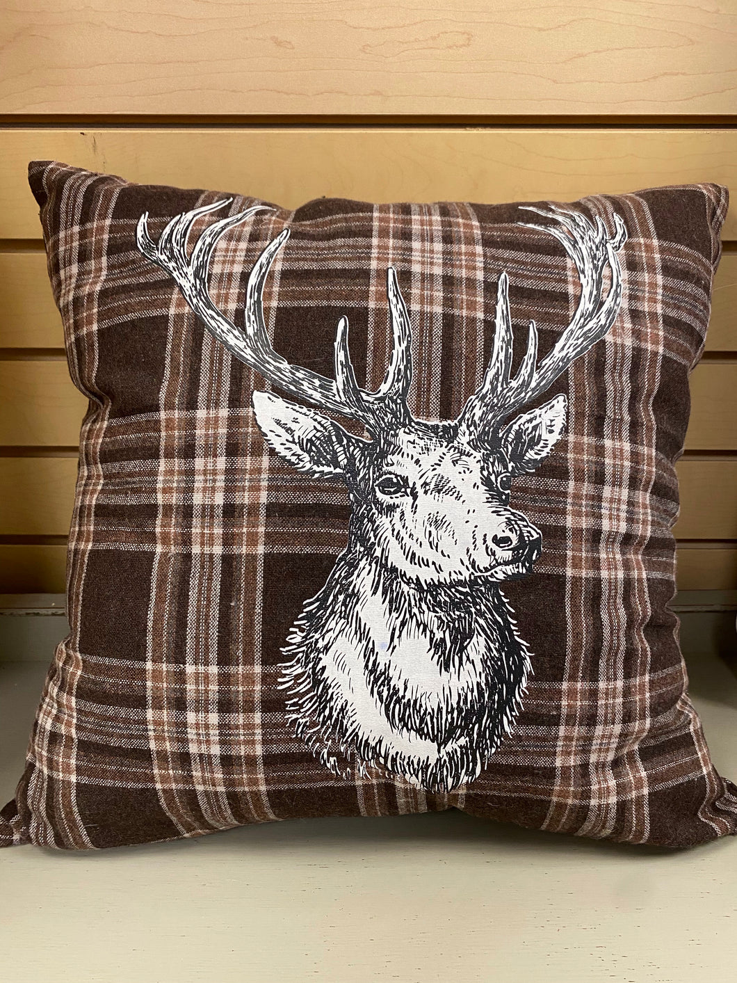 Brown Plaid Deer Pillow