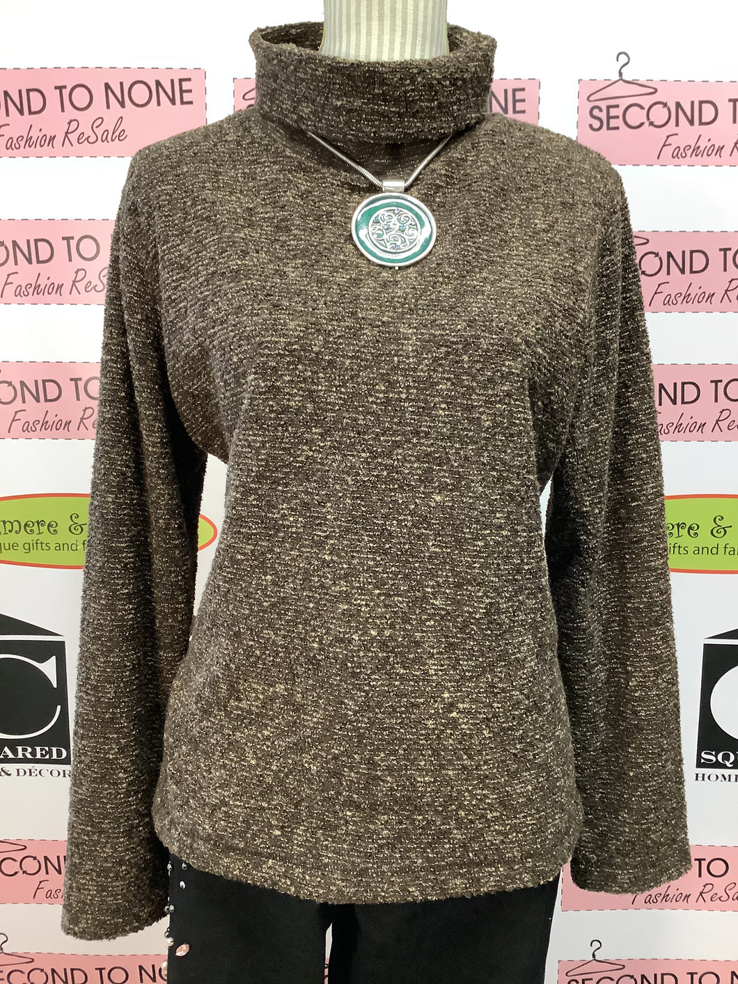 Brown Speckled Turtleneck Sweater (Size L)