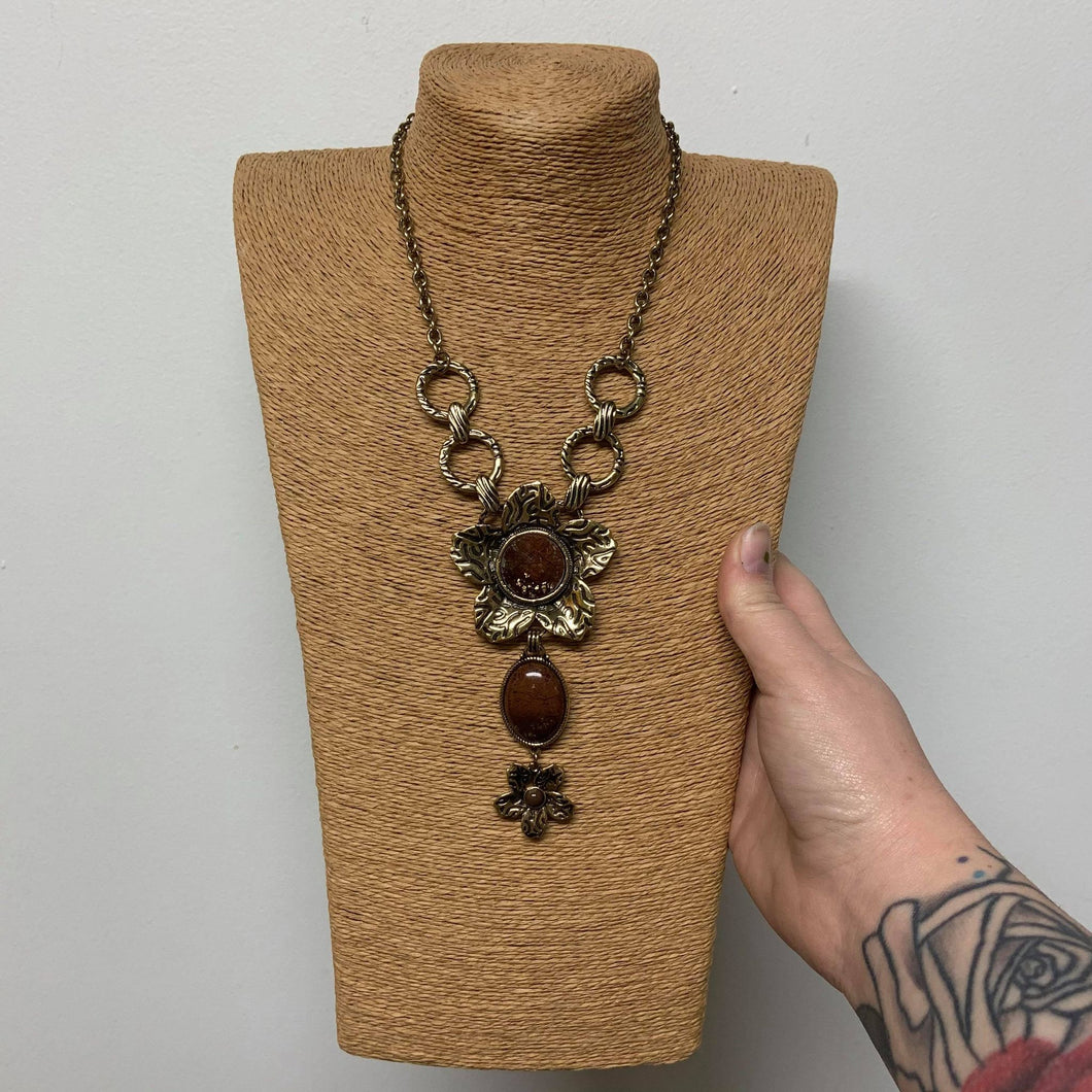 Gold & Brown Flower Necklace (Only 1 Left!)